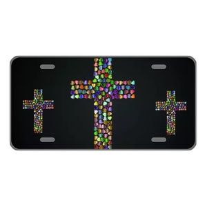 Custom license plate with cross hearts